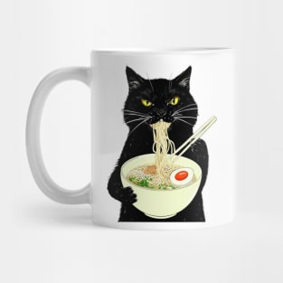 Japanese Cat Funny Cat Eating Ramen Vintage Japanese Noodles Mug